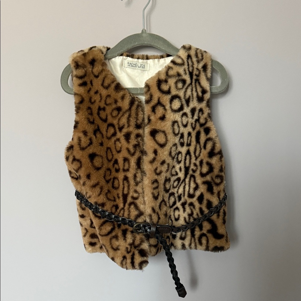 Rachel Zoe Animal/Leopard Print Faux Fur Vest with Belt - size 5/6 (Kids)